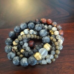 Elegant natural stone beaded bracelet set with lava rock